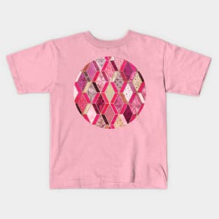 Wild Pink & Pretty Diamond Patchwork Pattern Kids T-Shirt